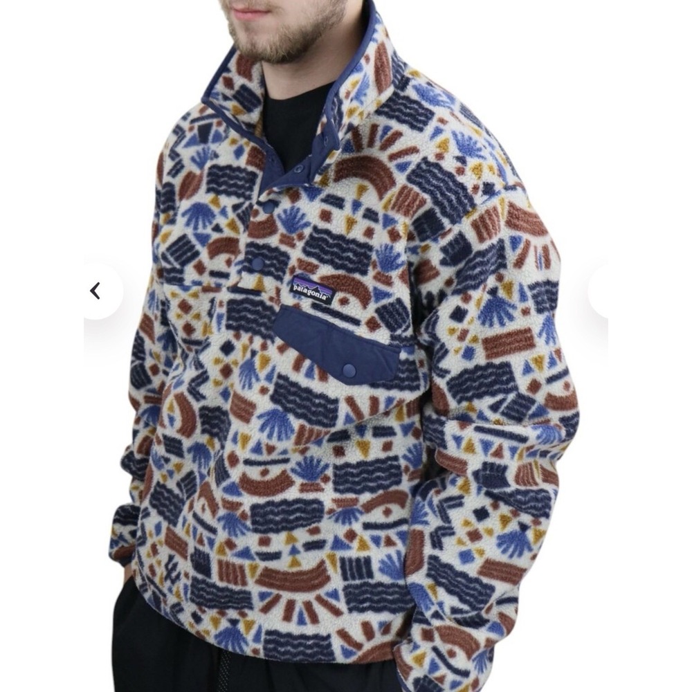 Patagonia Synchilla Mens Medium Fleece Snap-T Jacket Protected Peaks Abstract